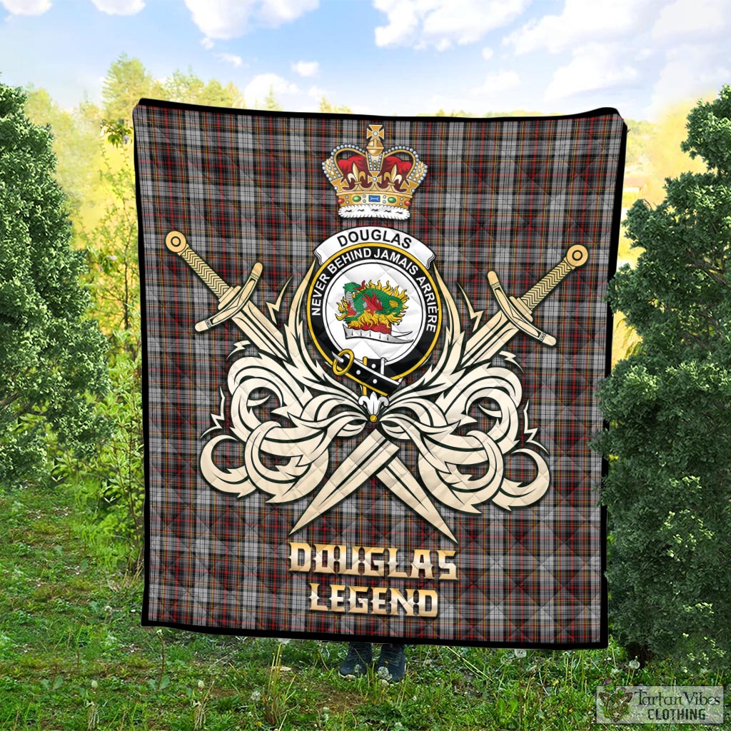 Tartan Vibes Clothing Douglas Ancient Dress Tartan Quilt with Clan Crest and the Golden Sword of Courageous Legacy