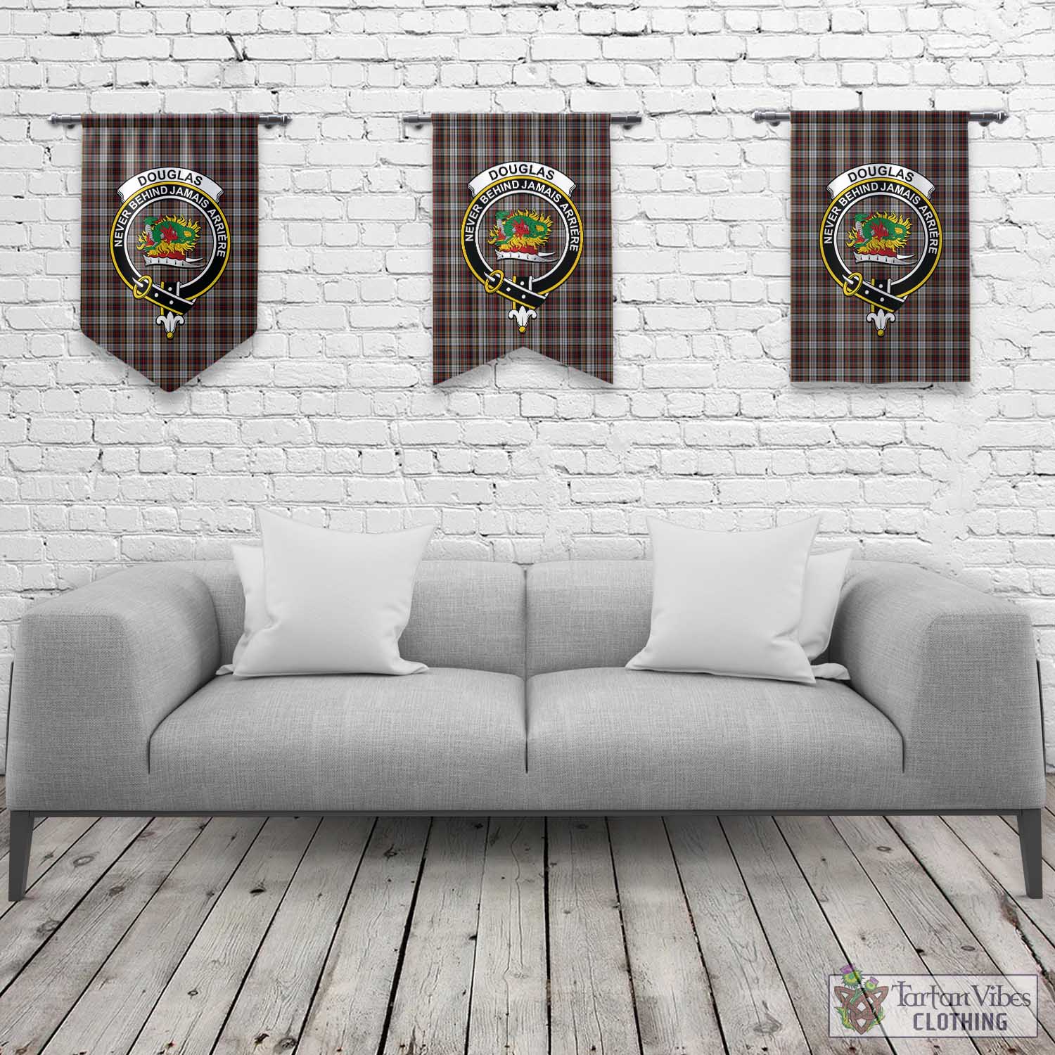 Tartan Vibes Clothing Douglas Ancient Dress Tartan Gonfalon, Tartan Banner with Family Crest