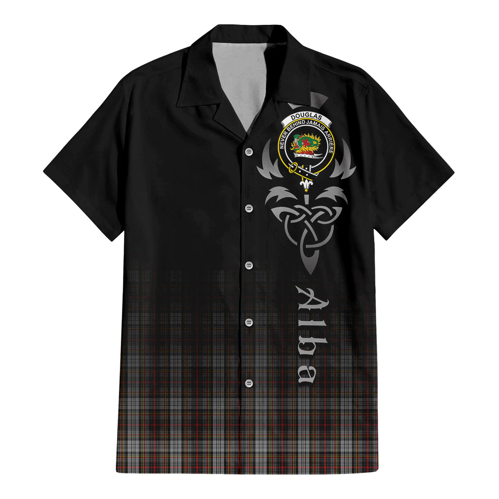 Tartan Vibes Clothing Douglas Ancient Dress Tartan Short Sleeve Button Up Featuring Alba Gu Brath Family Crest Celtic Inspired