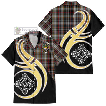 Douglas Ancient Dress Tartan Short Sleeve Button Shirt with Family Crest and Celtic Symbol Style