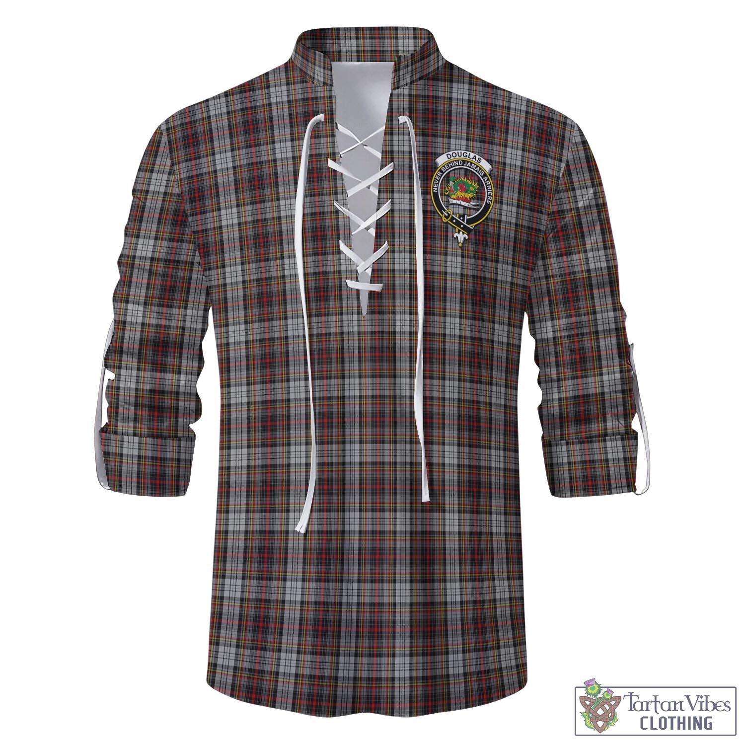 Tartan Vibes Clothing Douglas Ancient Dress Tartan Men's Scottish Traditional Jacobite Ghillie Kilt Shirt with Family Crest