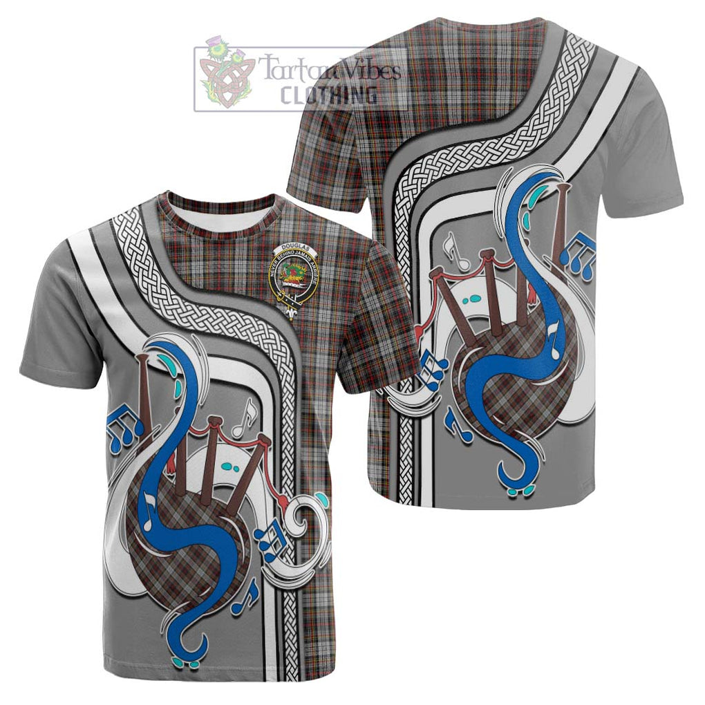 Tartan Vibes Clothing Douglas Ancient Dress Tartan Cotton T-shirt with Epic Bagpipe Style