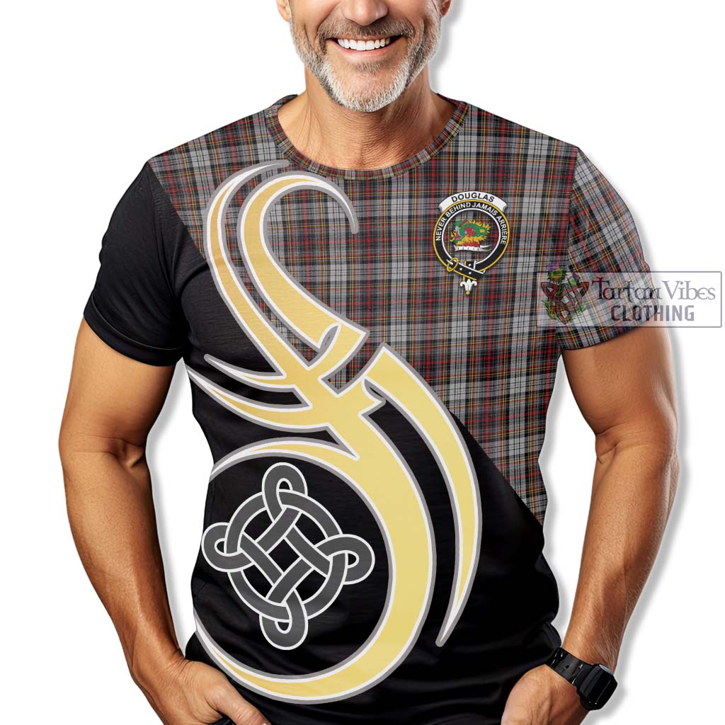 Tartan Vibes Clothing Douglas Ancient Dress Tartan T-Shirt with Family Crest and Celtic Symbol Style