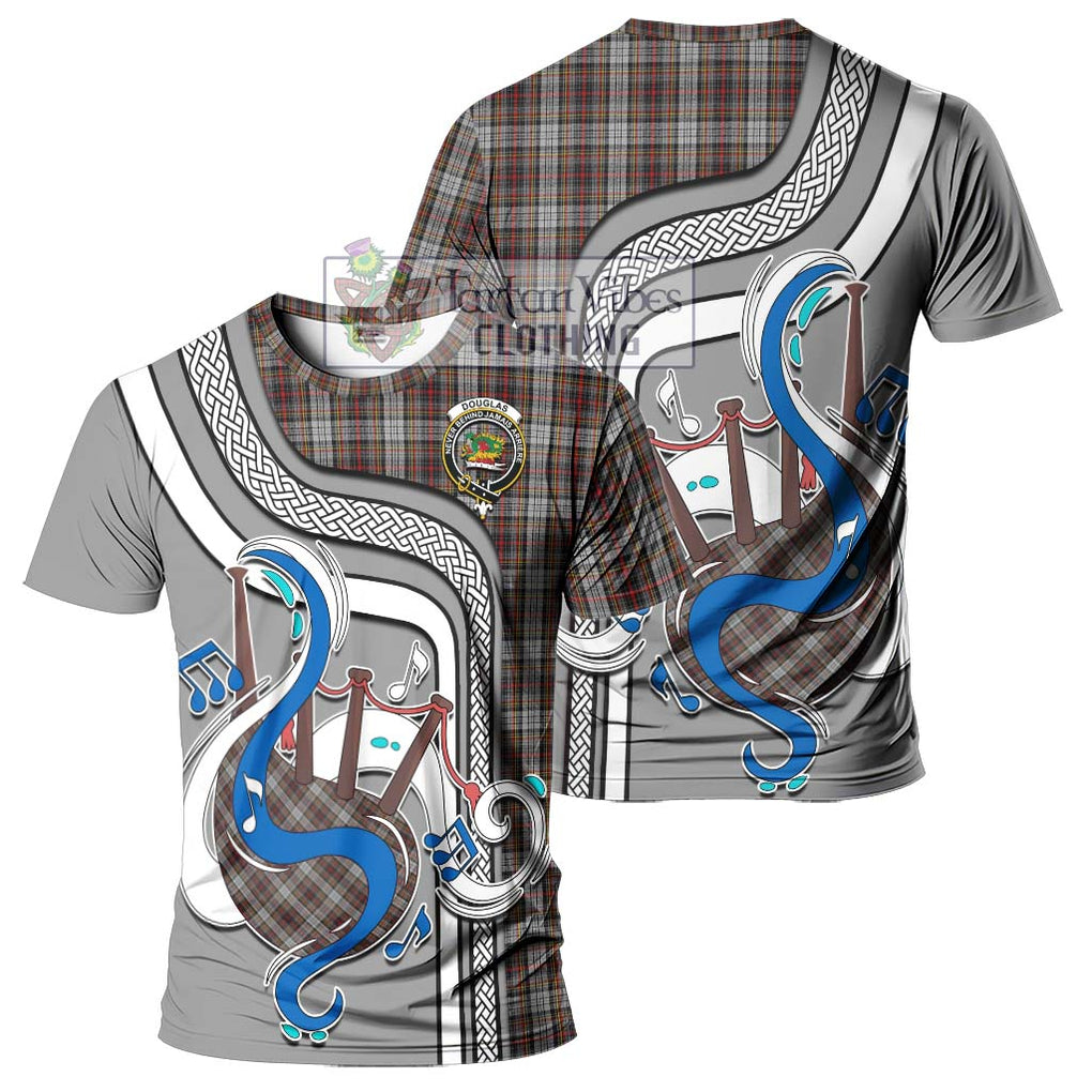 Douglas Ancient Dress Tartan T-Shirt with Epic Bagpipe Style - Tartanvibesclothing Shop