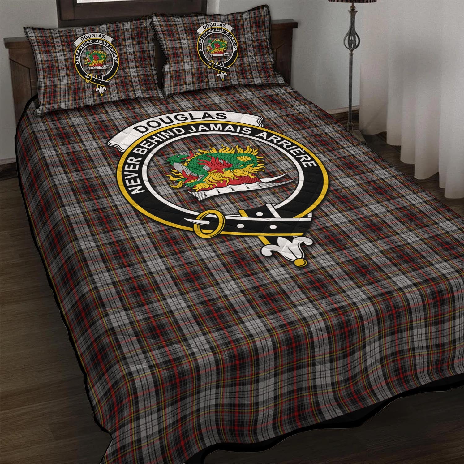 Douglas Ancient Dress Tartan Quilt Bed Set with Family Crest - Tartan Vibes Clothing