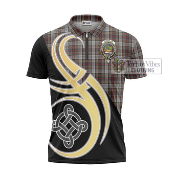 Douglas Ancient Dress Tartan Zipper Polo Shirt with Family Crest and Celtic Symbol Style