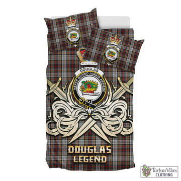 Douglas Ancient Dress Tartan Bedding Set with Clan Crest and the Golden Sword of Courageous Legacy