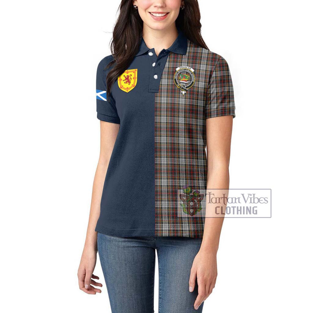 Tartan Vibes Clothing Douglas Ancient Dress Tartan Women's Polo Shirt with Scottish Lion Royal Arm Half Style