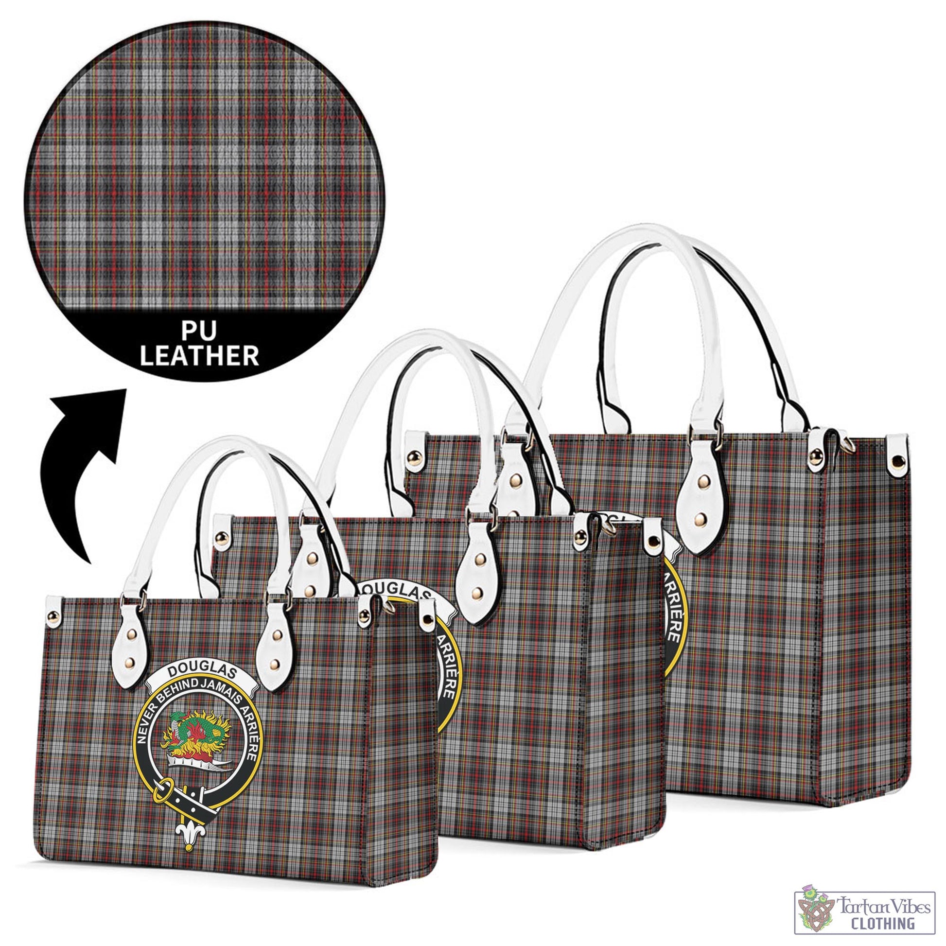 Tartan Vibes Clothing Douglas Ancient Dress Tartan Luxury Leather Handbags with Family Crest