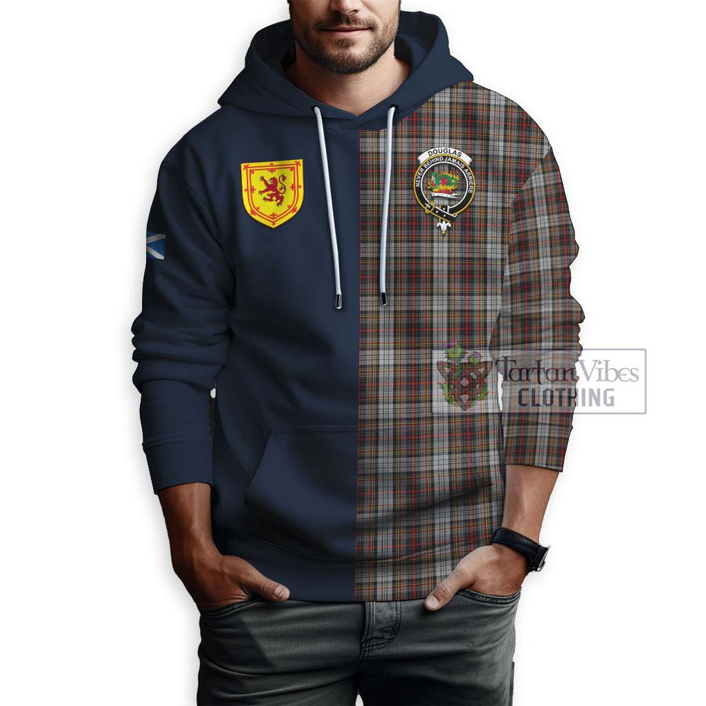 Tartan Vibes Clothing Douglas Ancient Dress Tartan Hoodie with Scottish Lion Royal Arm Half Style