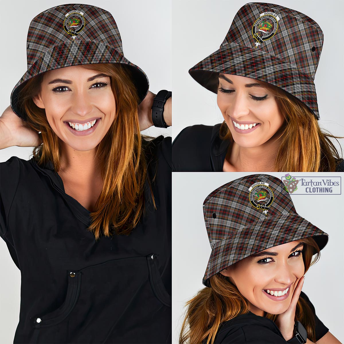 Tartan Vibes Clothing Douglas Ancient Dress Tartan Bucket Hat with Family Crest