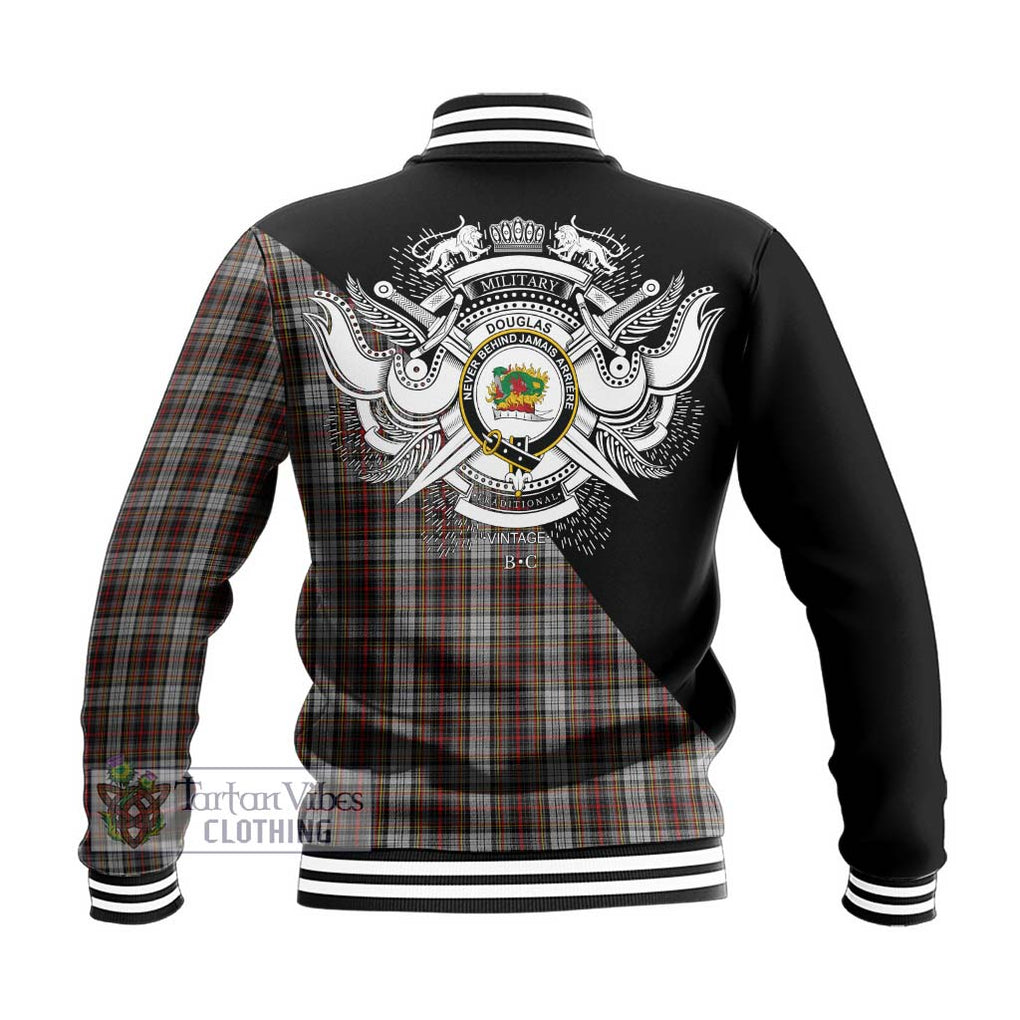 Douglas Ancient Dress Tartan Baseball Jacket with Family Crest and Military Logo Style - Tartanvibesclothing Shop