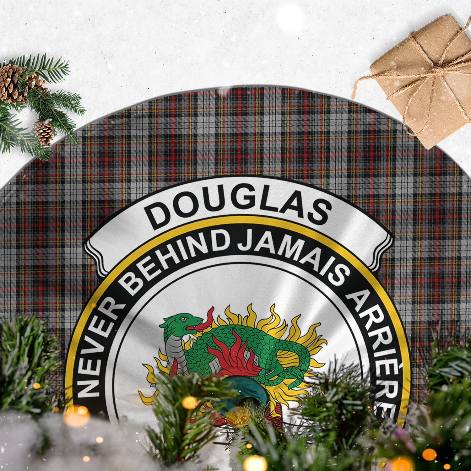 Douglas Ancient Dress Tartan Christmas Tree Skirt with Family Crest - Tartanvibesclothing