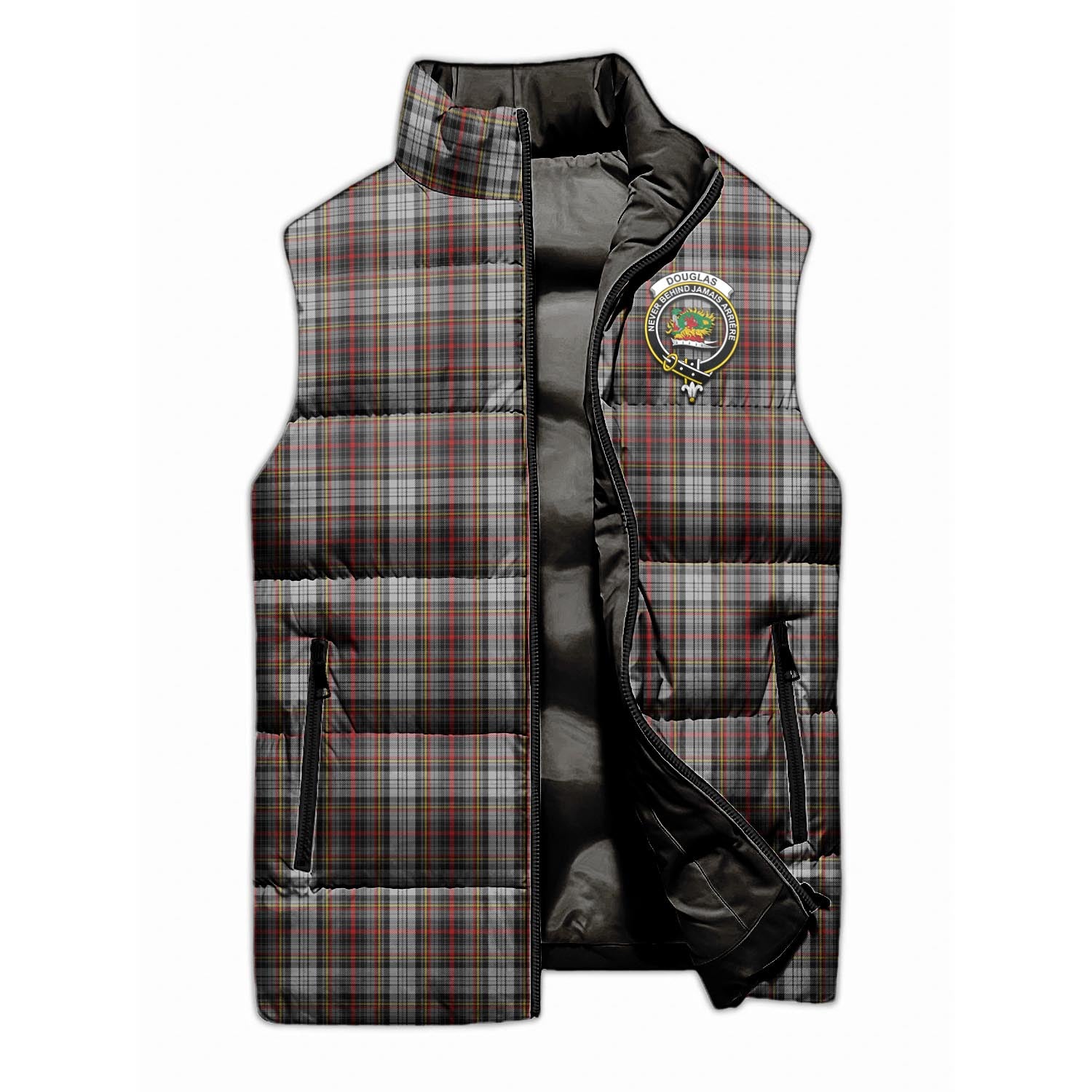 Douglas Ancient Dress Tartan Sleeveless Puffer Jacket with Family Crest - Tartanvibesclothing