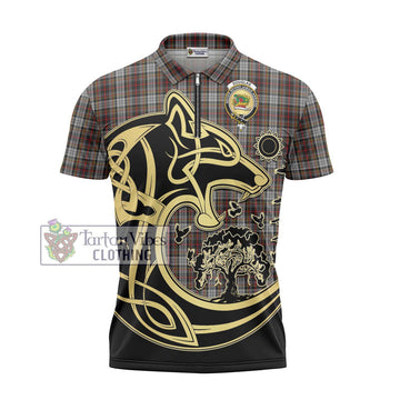 Douglas Ancient Dress Tartan Zipper Polo Shirt with Family Crest Celtic Wolf Style