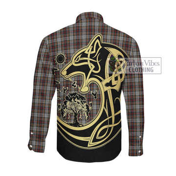 Douglas Ancient Dress Tartan Long Sleeve Button Shirt with Family Crest Celtic Wolf Style