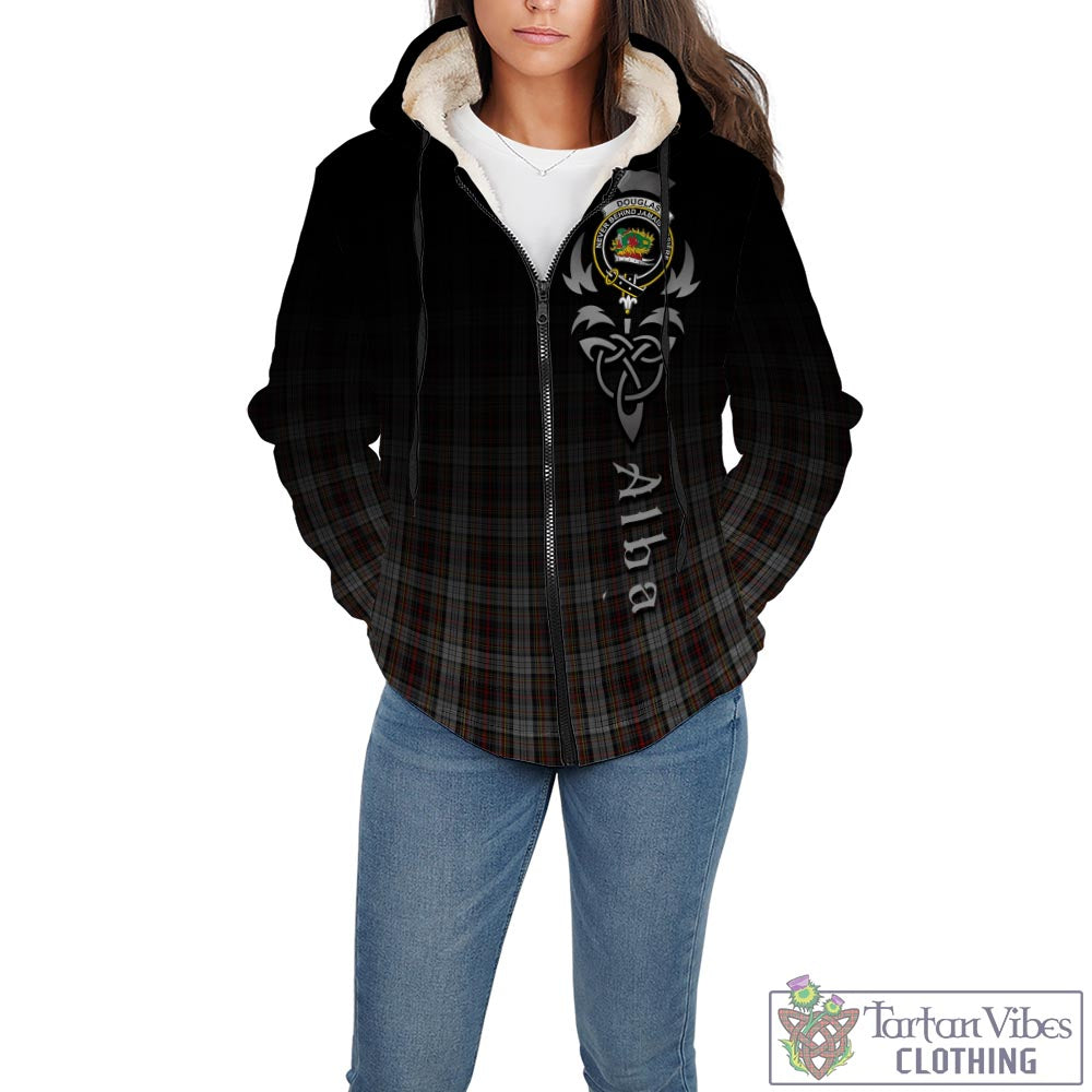 Tartan Vibes Clothing Douglas Ancient Dress Tartan Sherpa Hoodie Featuring Alba Gu Brath Family Crest Celtic Inspired