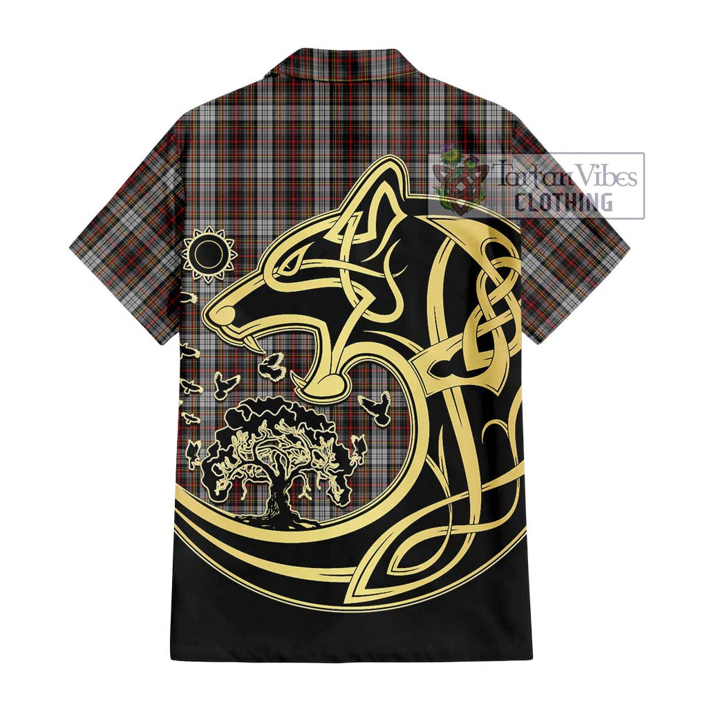 Douglas Ancient Dress Tartan Short Sleeve Button Shirt with Family Crest Celtic Wolf Style - Tartan Vibes Clothing