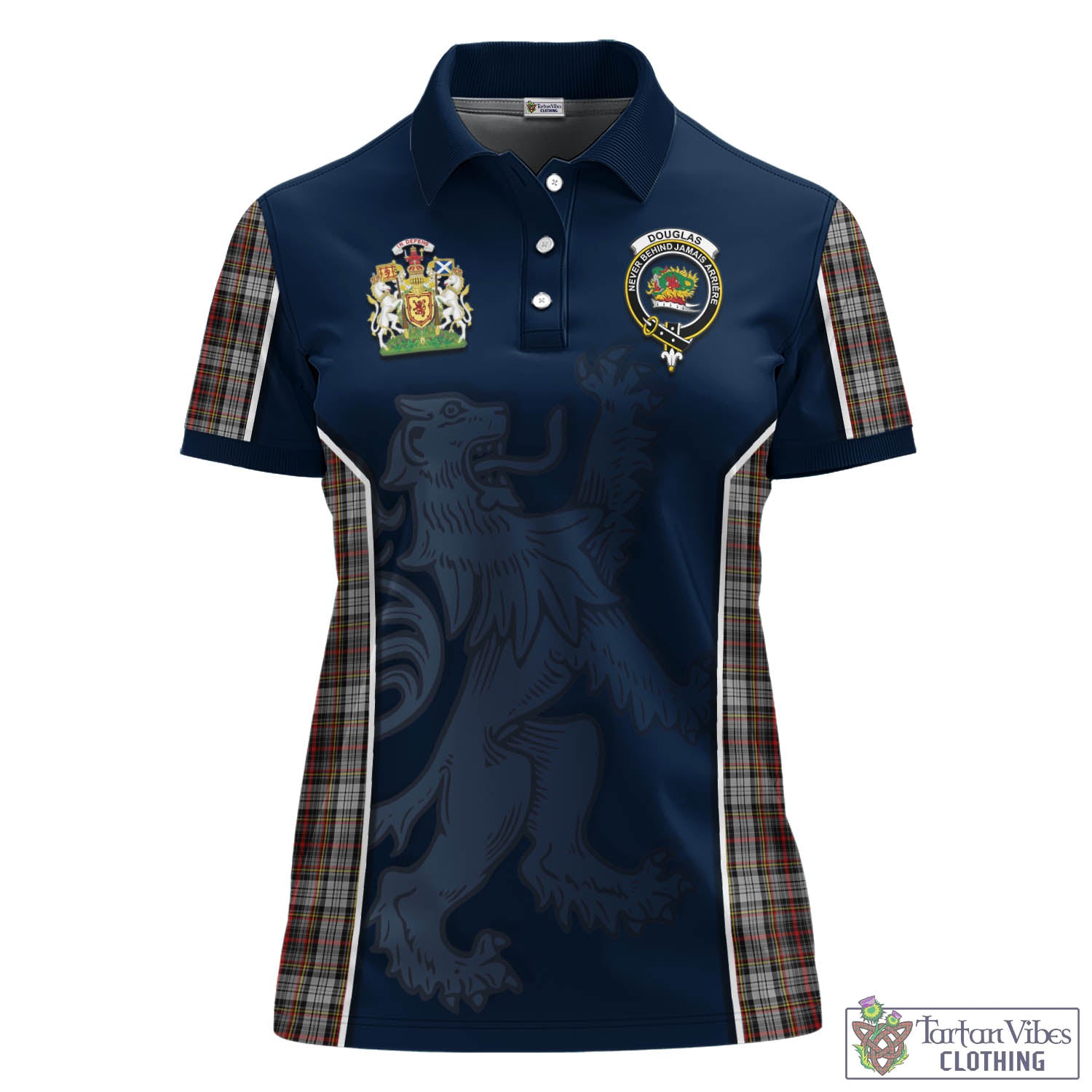 Douglas Ancient Dress Tartan Women's Polo Shirt with Family Crest and Lion Rampant Vibes Sport Style - Tartan Vibes Clothing