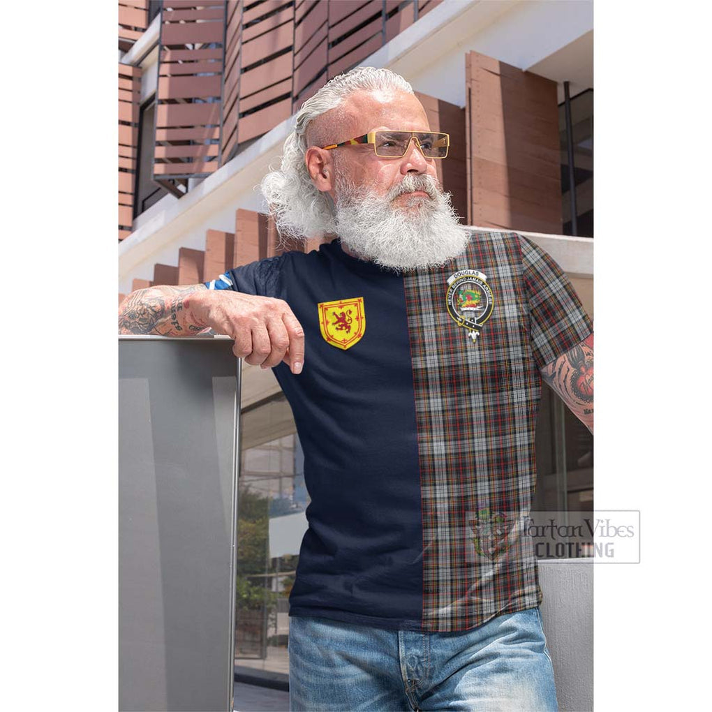 Tartan Vibes Clothing Douglas Ancient Dress Tartan Cotton T-shirt with Scottish Lion Royal Arm Half Style