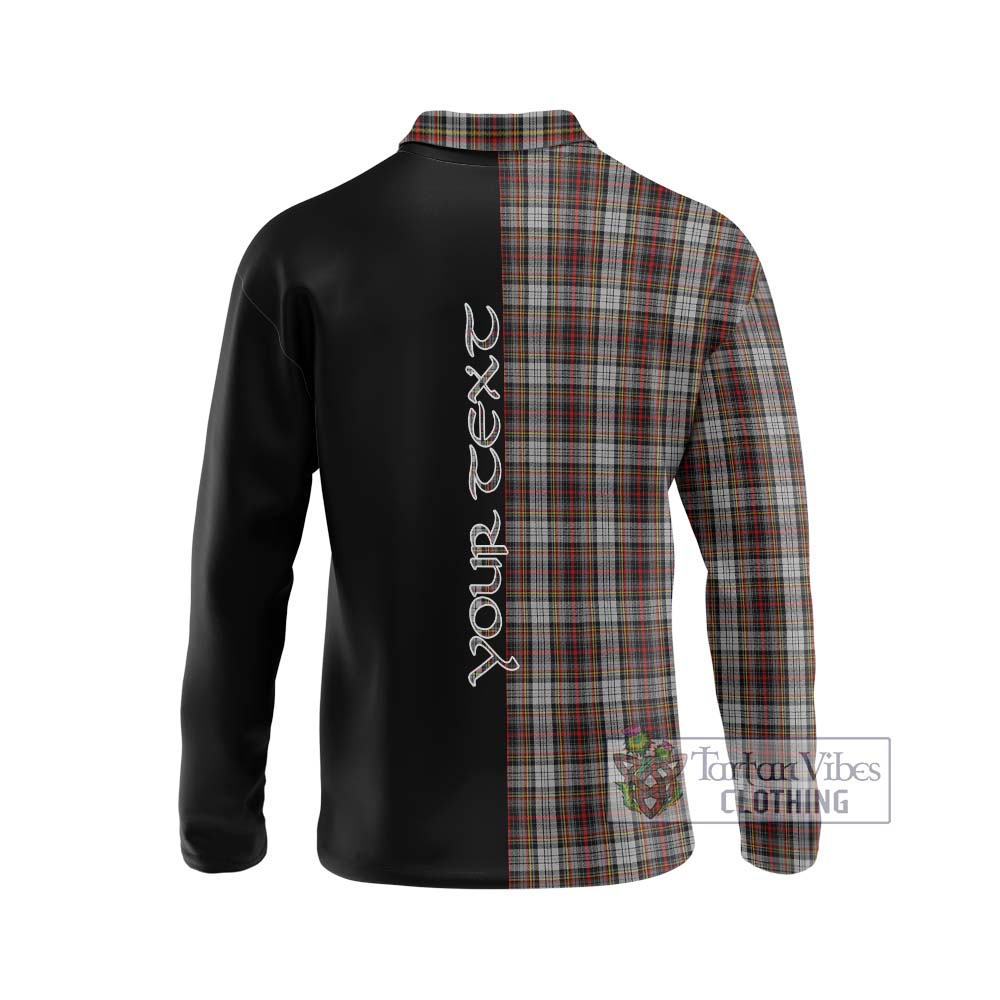 Douglas Ancient Dress Tartan Long Sleeve Polo Shirt with Family Crest and Half Of Me Style - Tartanvibesclothing Shop