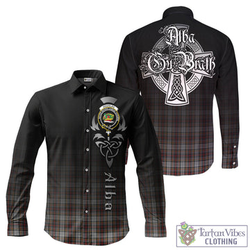 Douglas Ancient Dress Tartan Long Sleeve Button Up Featuring Alba Gu Brath Family Crest Celtic Inspired