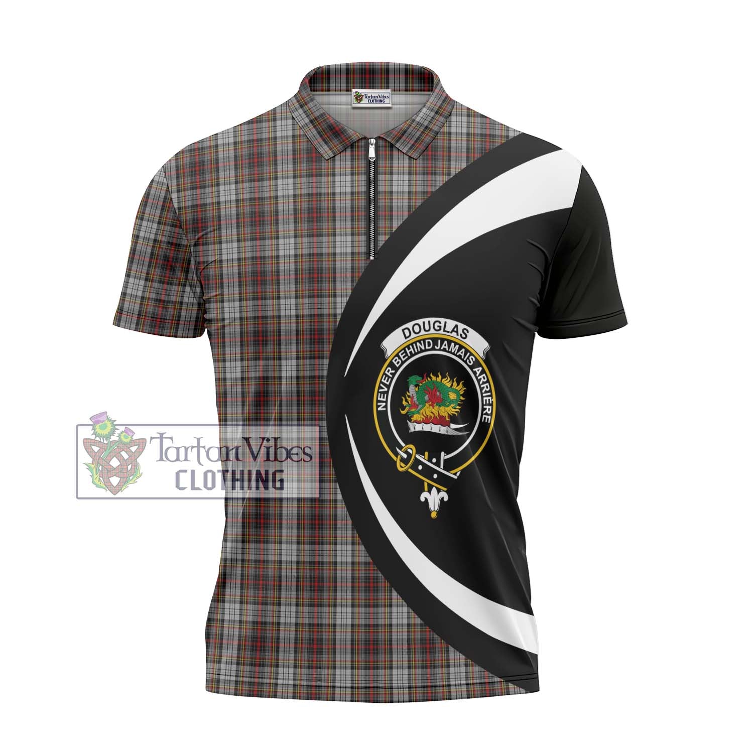 Tartan Vibes Clothing Douglas Ancient Dress Tartan Zipper Polo Shirt with Family Crest Circle Style