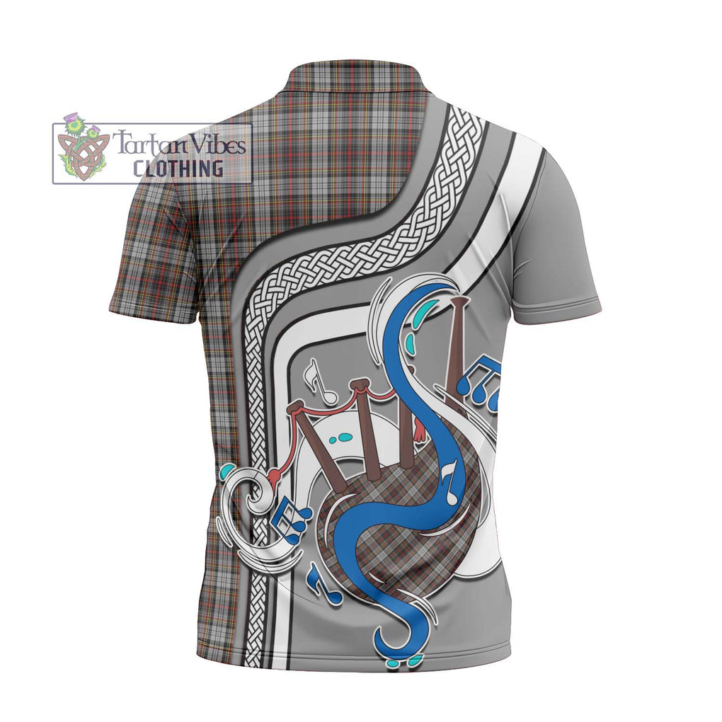 Douglas Ancient Dress Tartan Zipper Polo Shirt with Epic Bagpipe Style - Tartanvibesclothing Shop