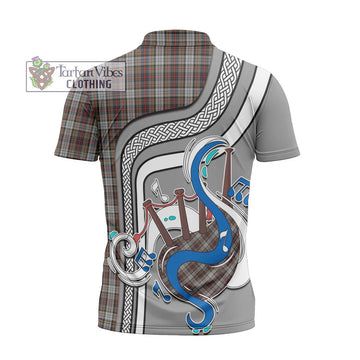 Douglas Ancient Dress Tartan Zipper Polo Shirt with Epic Bagpipe Style