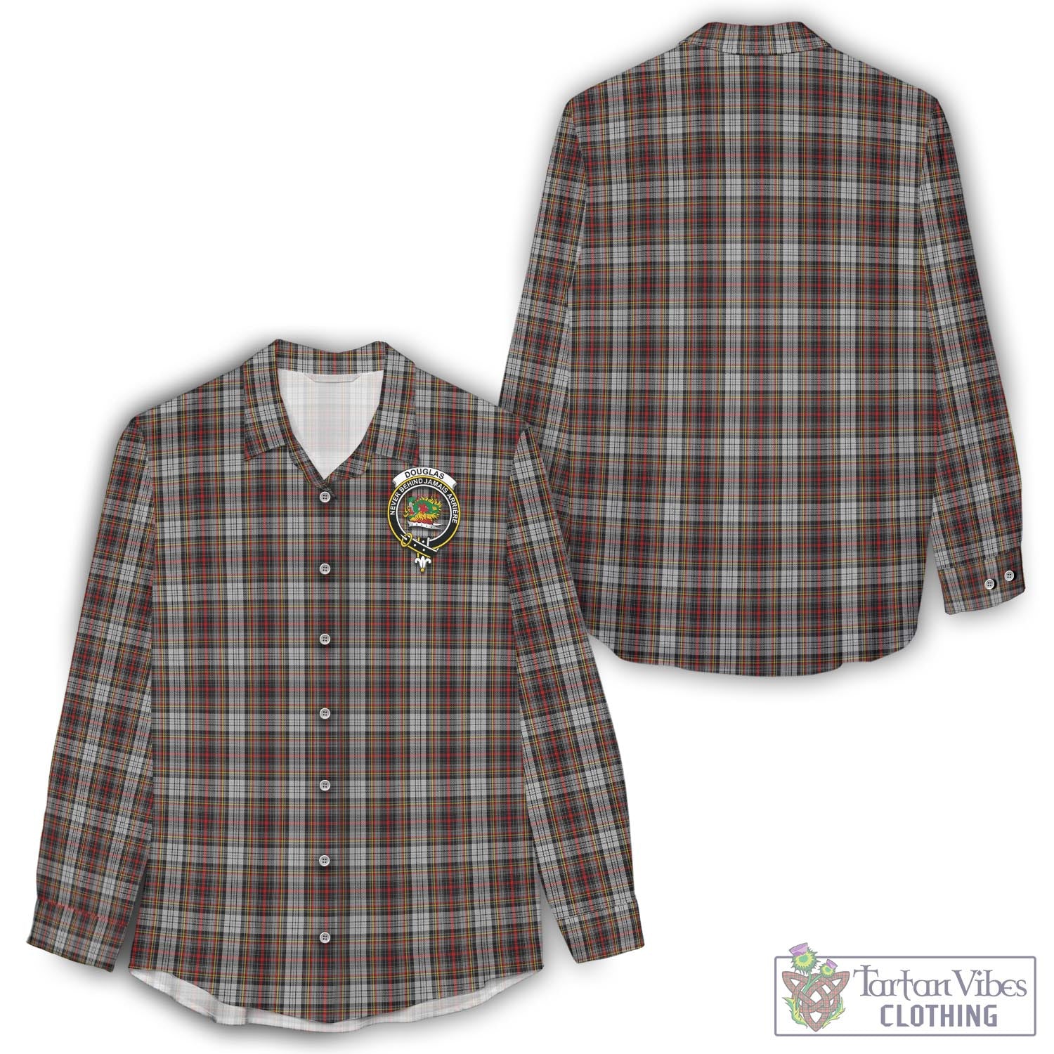 Tartan Vibes Clothing Douglas Ancient Dress Tartan Womens Casual Shirt with Family Crest