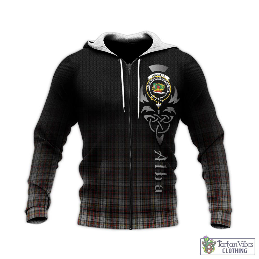 Tartan Vibes Clothing Douglas Ancient Dress Tartan Knitted Hoodie Featuring Alba Gu Brath Family Crest Celtic Inspired