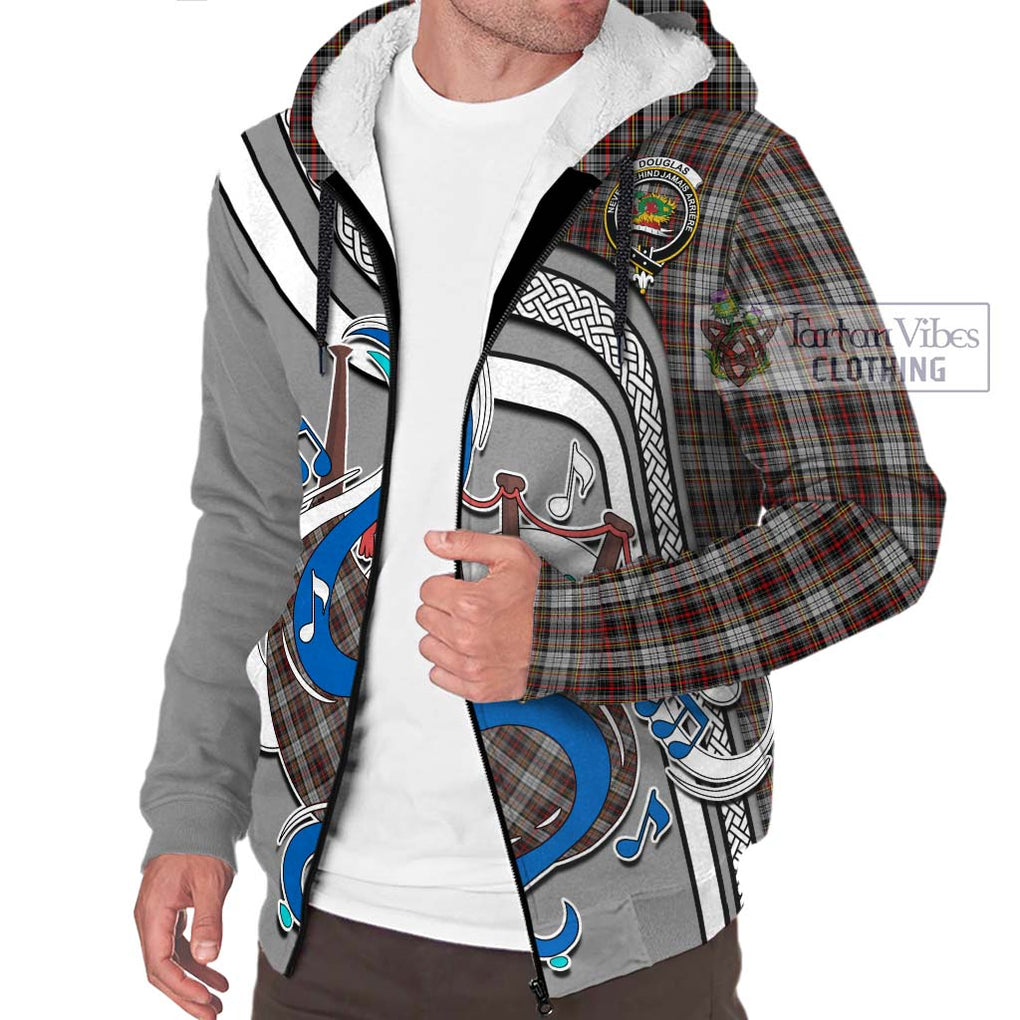 Douglas Ancient Dress Tartan Sherpa Hoodie with Epic Bagpipe Style Unisex - Tartanvibesclothing Shop