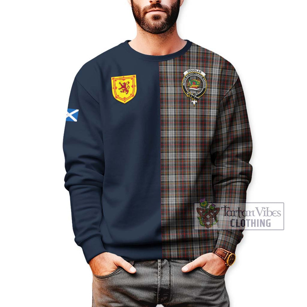 Tartan Vibes Clothing Douglas Ancient Dress Tartan Sweatshirt with Scottish Lion Royal Arm Half Style