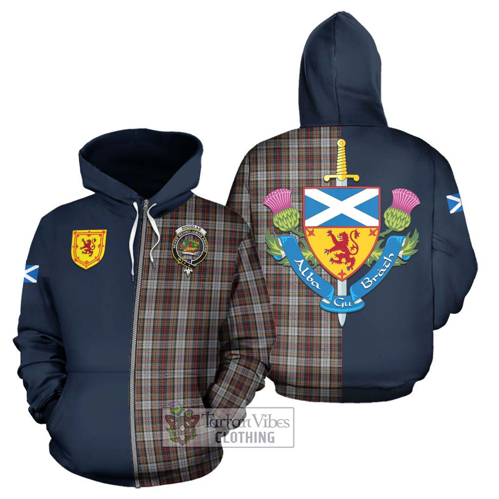 Tartan Vibes Clothing Douglas Ancient Dress Tartan Hoodie with Scottish Lion Royal Arm Half Style