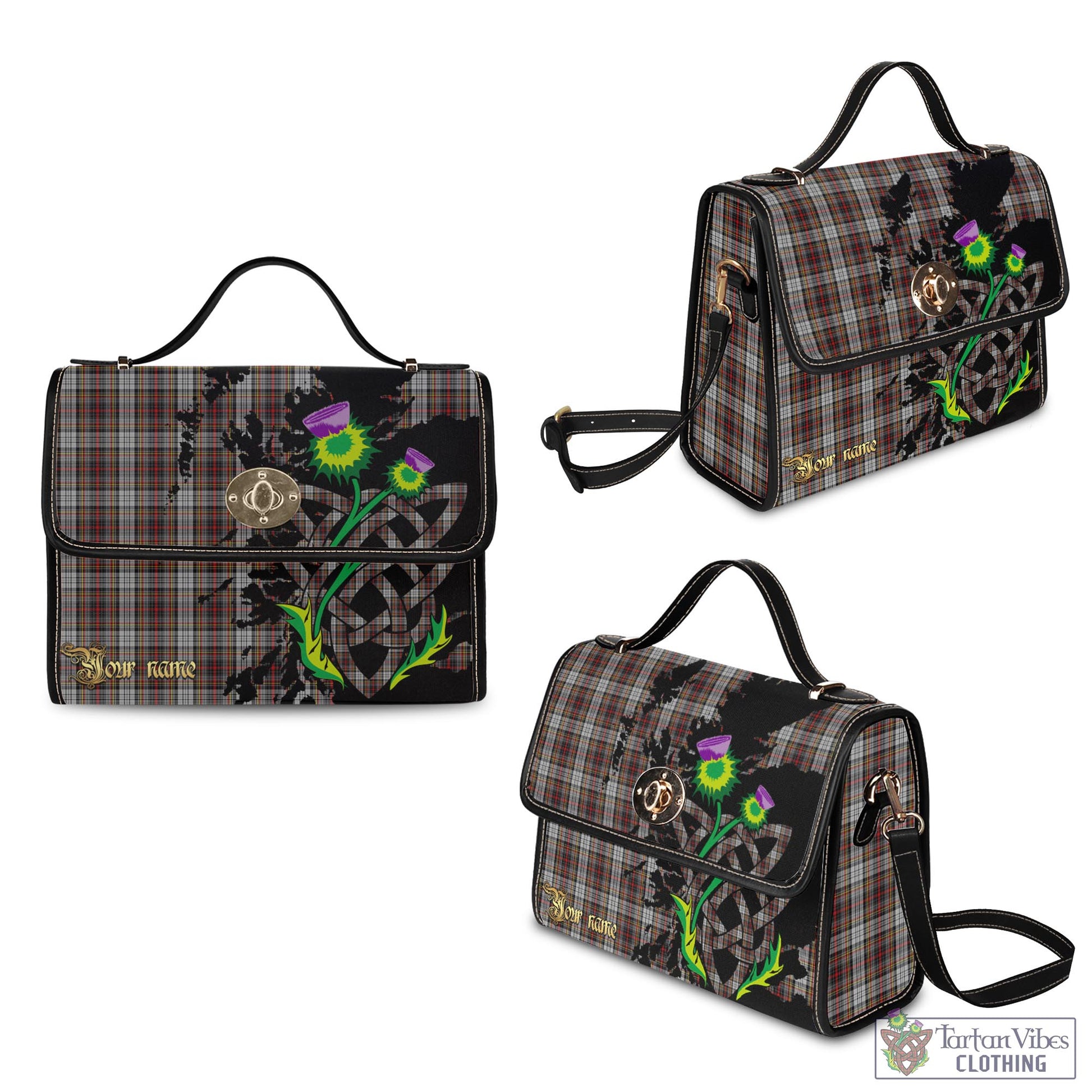 Tartan Vibes Clothing Douglas Ancient Dress Tartan Waterproof Canvas Bag with Scotland Map and Thistle Celtic Accents