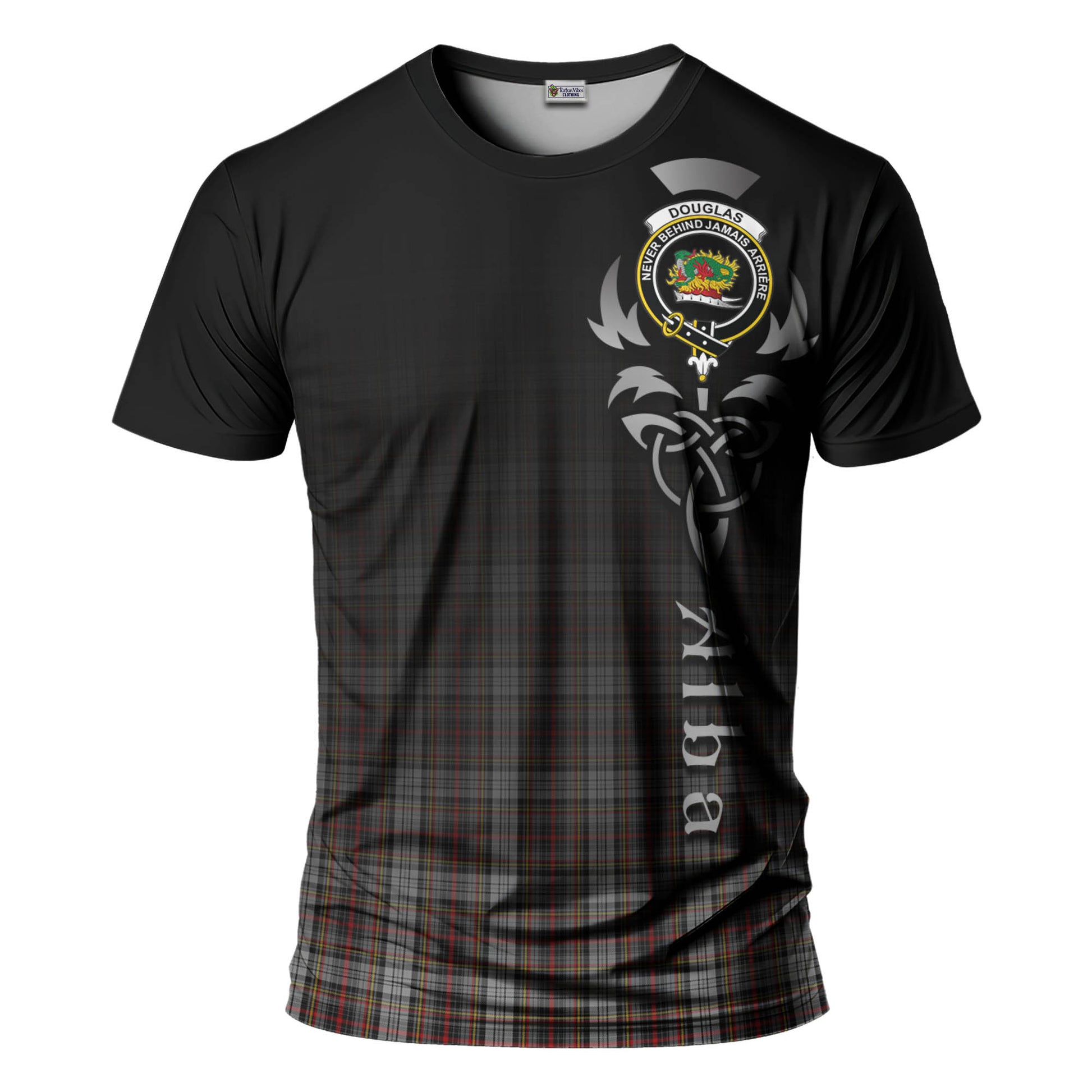 Tartan Vibes Clothing Douglas Ancient Dress Tartan T-Shirt Featuring Alba Gu Brath Family Crest Celtic Inspired