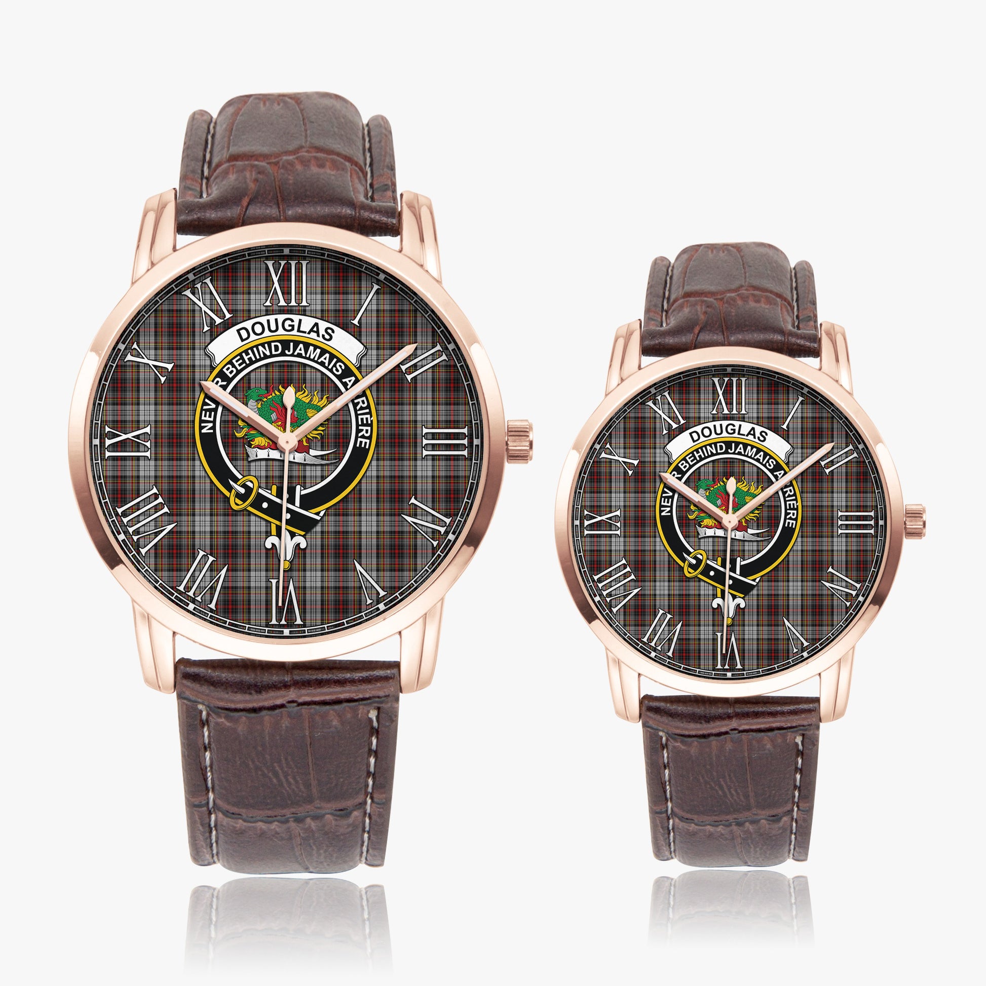 Douglas Ancient Dress Tartan Family Crest Leather Strap Quartz Watch - Tartanvibesclothing