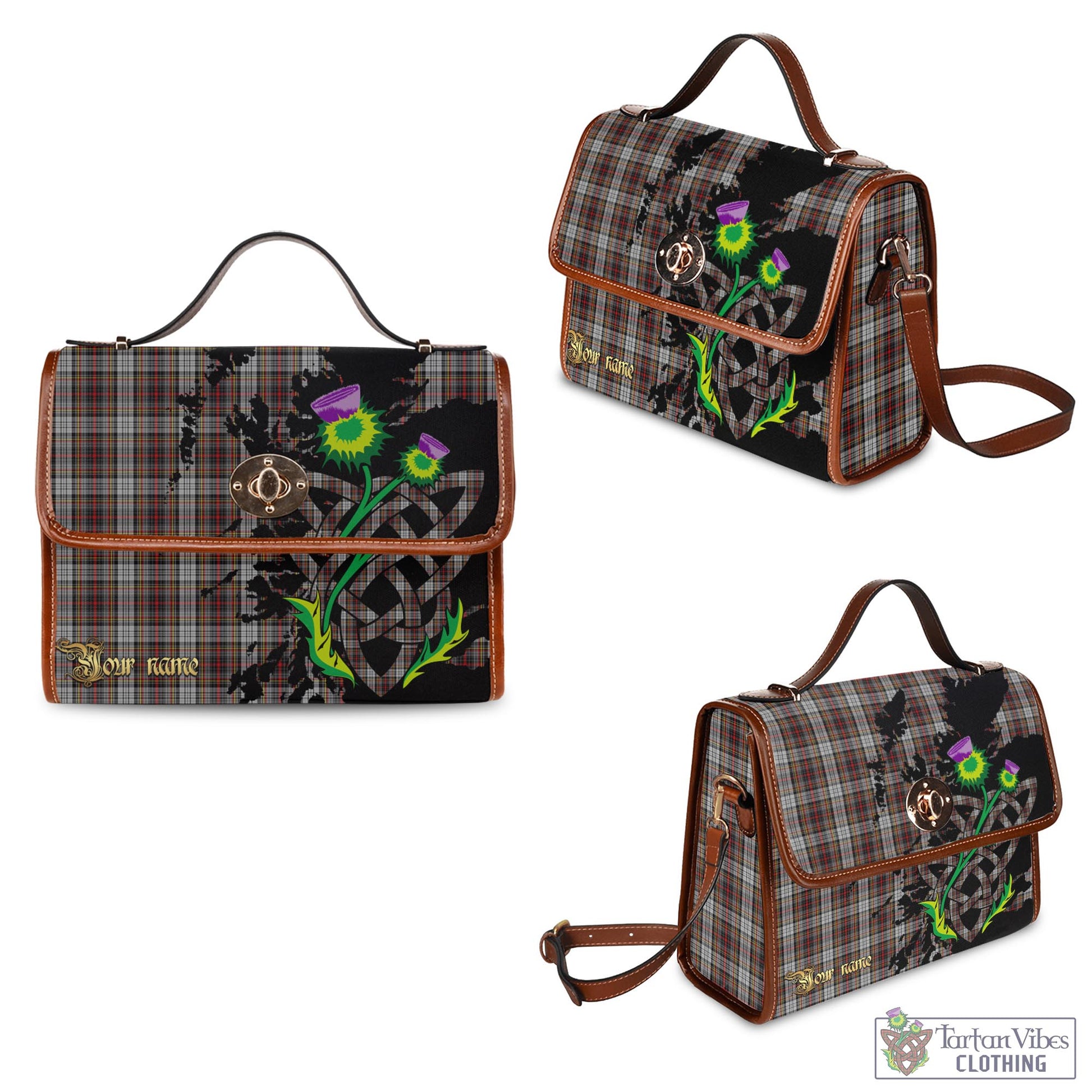 Tartan Vibes Clothing Douglas Ancient Dress Tartan Waterproof Canvas Bag with Scotland Map and Thistle Celtic Accents