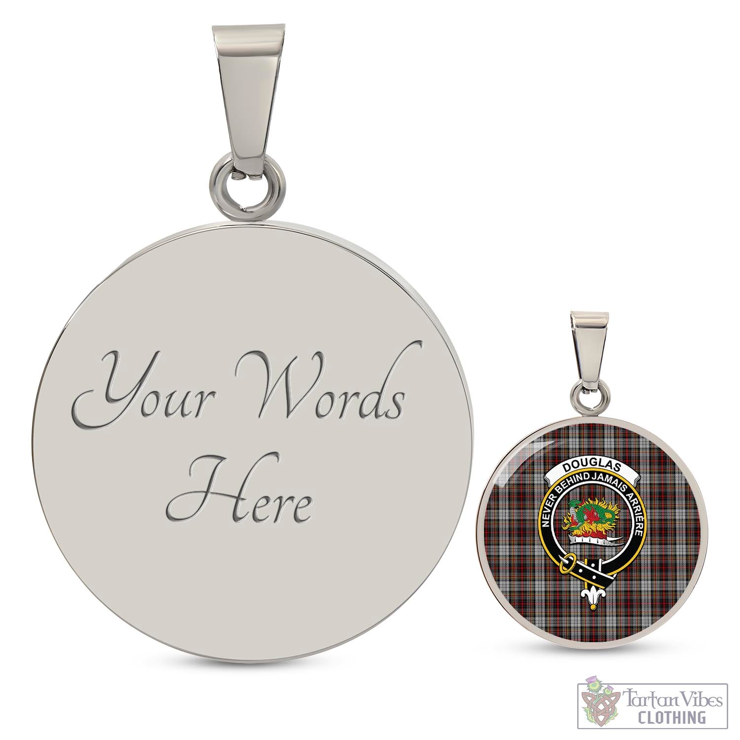 Tartan Vibes Clothing Douglas Ancient Dress Tartan Circle Necklace with Family Crest