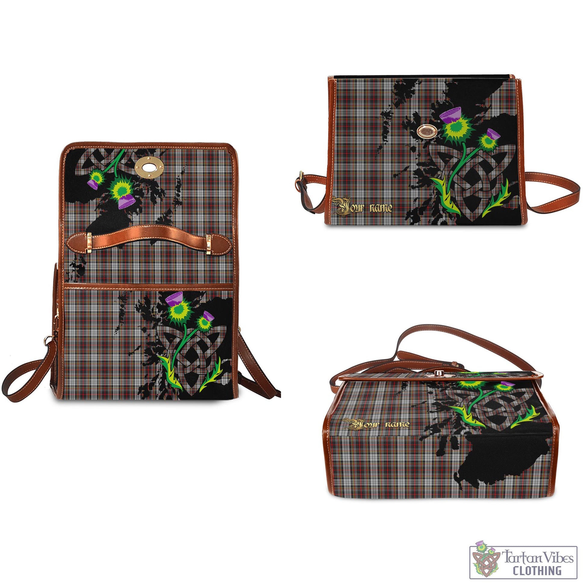 Tartan Vibes Clothing Douglas Ancient Dress Tartan Waterproof Canvas Bag with Scotland Map and Thistle Celtic Accents