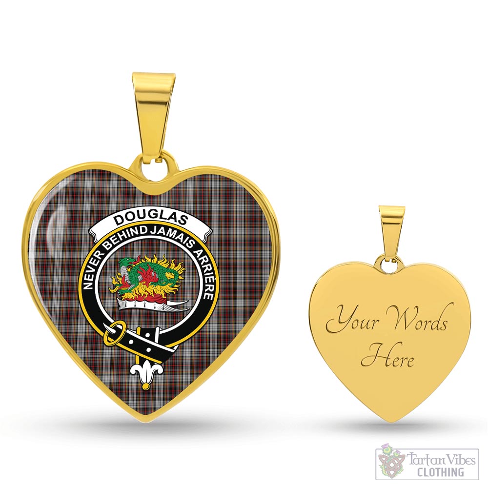 Tartan Vibes Clothing Douglas Ancient Dress Tartan Heart Necklace with Family Crest