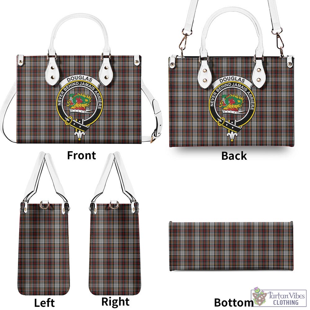 Tartan Vibes Clothing Douglas Ancient Dress Tartan Luxury Leather Handbags with Family Crest