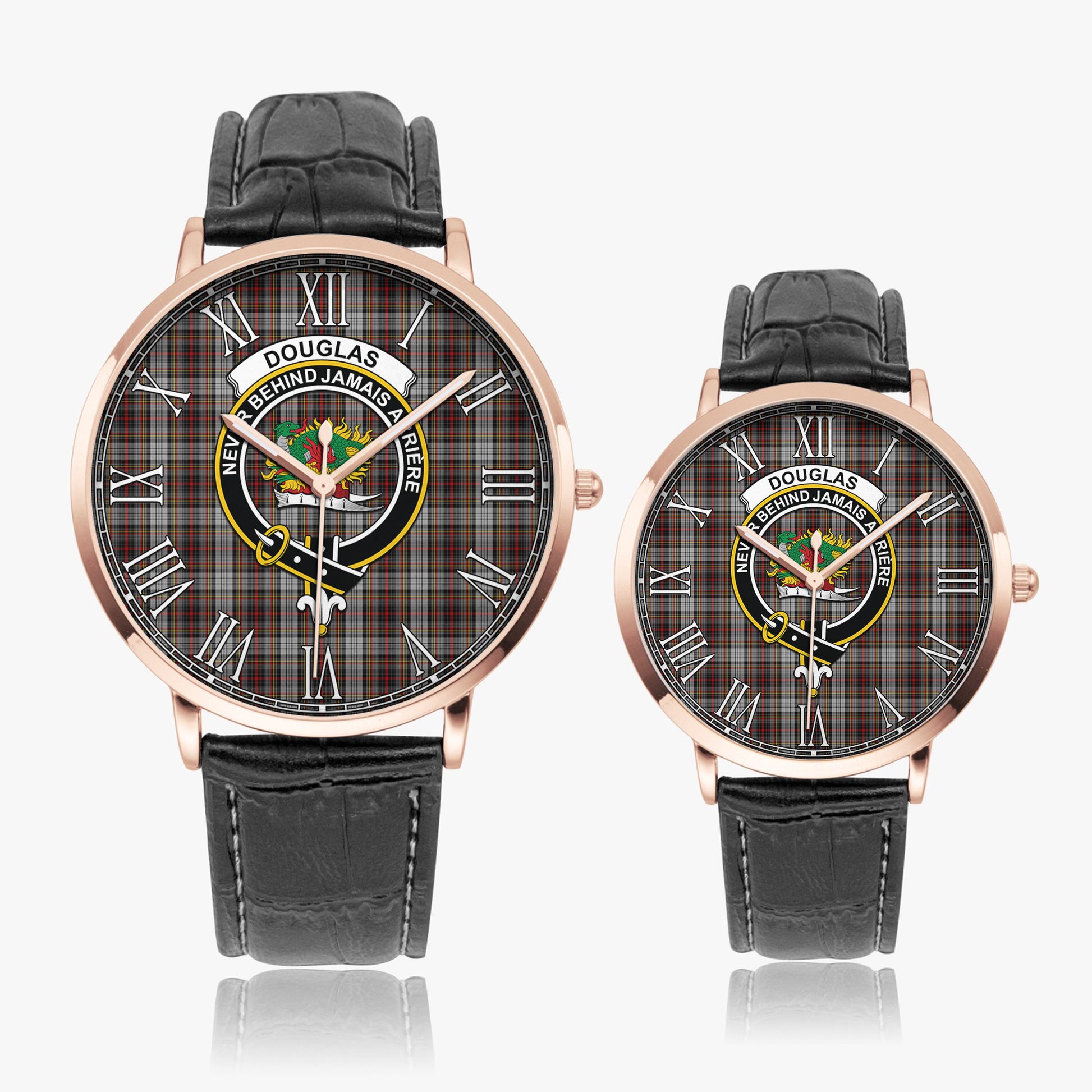 Douglas Ancient Dress Tartan Family Crest Leather Strap Quartz Watch - Tartanvibesclothing