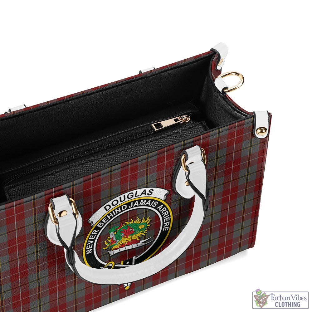 Tartan Vibes Clothing Douglas Ancient Red Tartan Luxury Leather Handbags with Family Crest