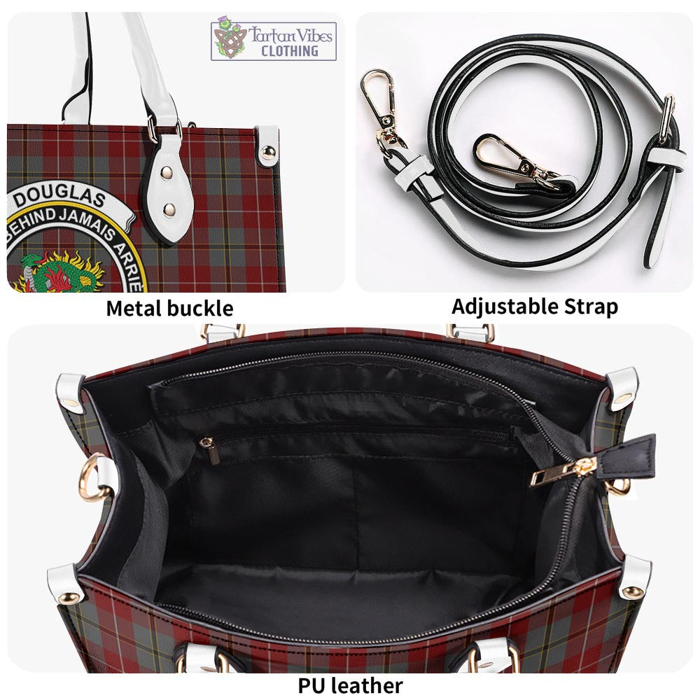 Tartan Vibes Clothing Douglas Ancient Red Tartan Luxury Leather Handbags with Family Crest