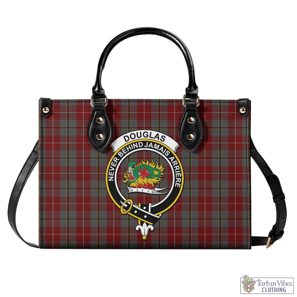 Tartan Vibes Clothing Douglas Ancient Red Tartan Luxury Leather Handbags with Family Crest