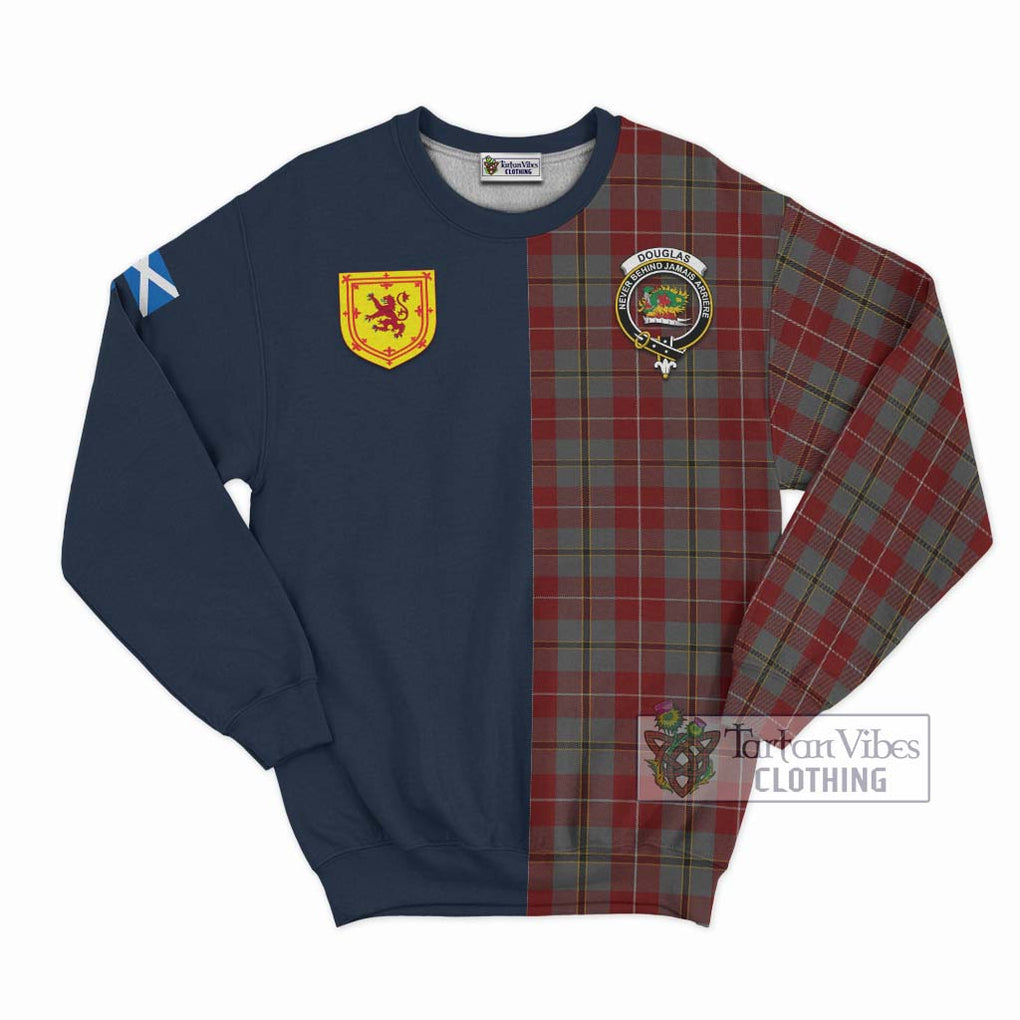 Tartan Vibes Clothing Douglas Ancient Red Tartan Sweatshirt with Scottish Lion Royal Arm Half Style