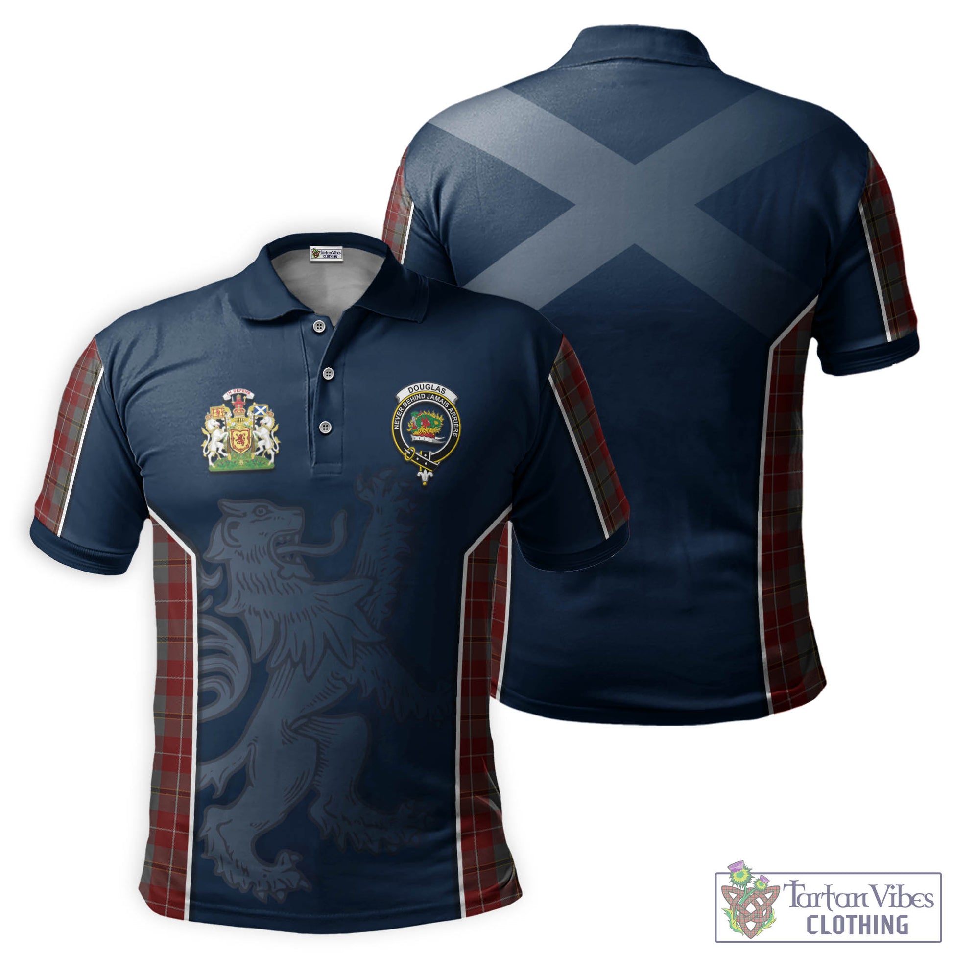 Tartan Vibes Clothing Douglas Ancient Red Tartan Men's Polo Shirt with Family Crest and Lion Rampant Vibes Sport Style