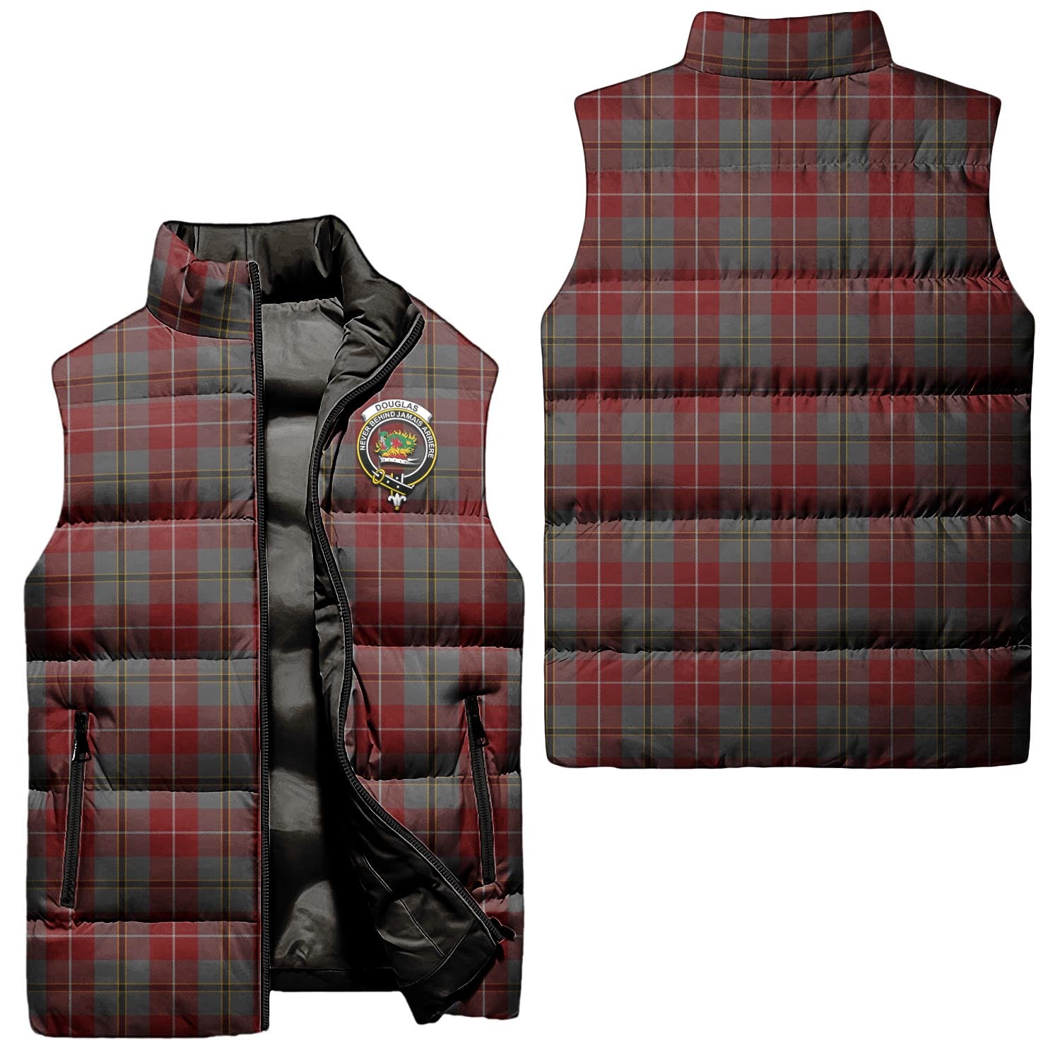 Douglas Ancient Red Tartan Sleeveless Puffer Jacket with Family Crest Unisex - Tartanvibesclothing