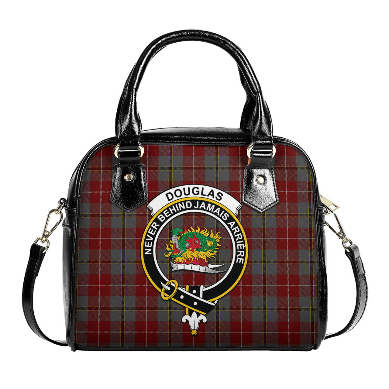 Douglas Ancient Red Tartan Shoulder Handbags with Family Crest One Size 6*25*22 cm - Tartanvibesclothing